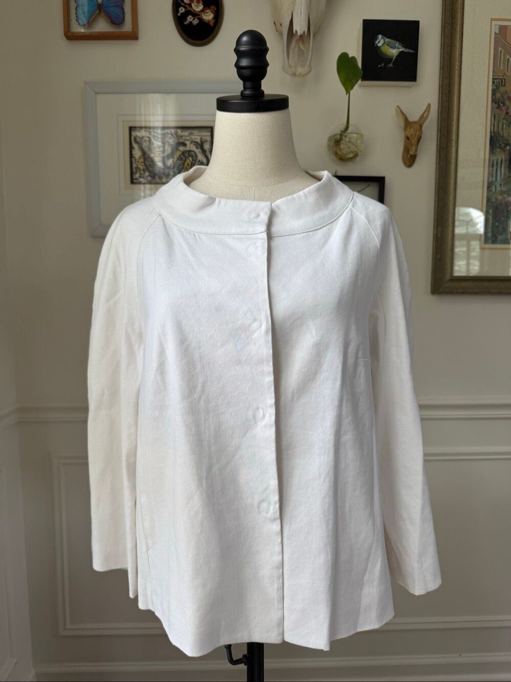 Jarbo Linen Blend Snap Front Bateau Boatneck Cowl Shirt Jacket 34 S M